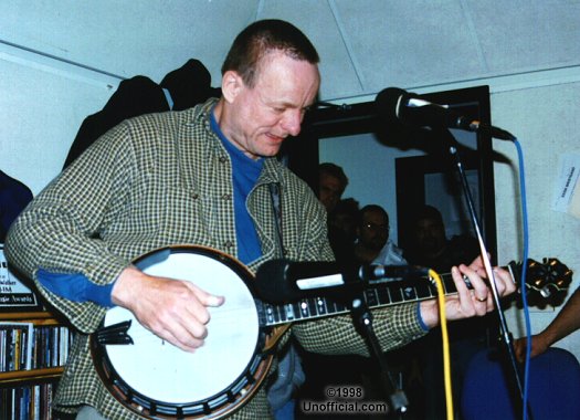 Danny Barnes of The Bad Livers at a local radio station, Austin, Texas