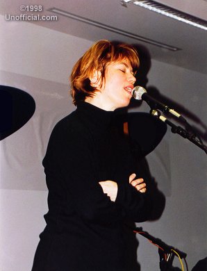 Sara Hickman at a local radio station, Austin, Texas