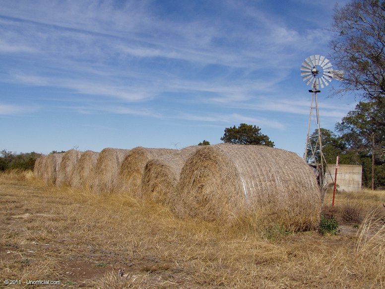 Hay Bales and Windmill near Bertram, Texas