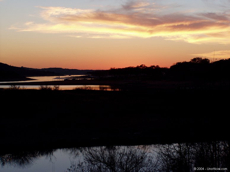Sunset at Cypress Creek Park on Lake Travis in northwest Travis County, Texas