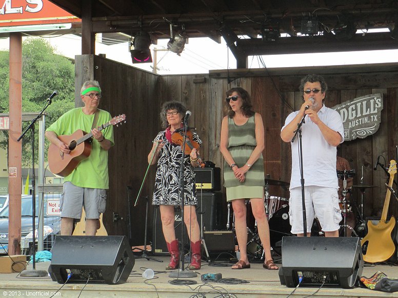 Cleve, Sweet Mary and Lissa Hattersley of Greezy Wheels with Danny Crooks of Steamboat at the Steamboat Reunion at Threadgill's World Headquarters, Austin, Texas