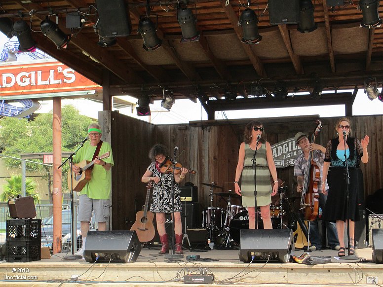 Cleve, Sweet Mary and Lissa Hattersley and Brad Hauser and Penny Jo Pullus of Greezy Wheels onstage at the Steamboat Reunion at Threadgill's World Headquarters, Austin, Texas