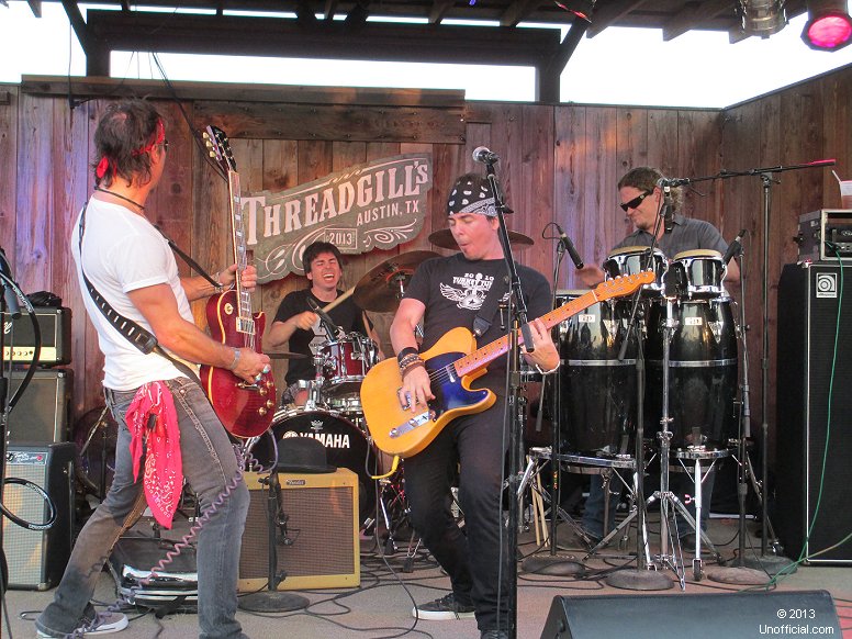 Bruce Castleberry, Alex Vall&eacute;jo, A.J. Vall&eacute;jo and Alex Geismer of Vall&eacute;jo onstage at the Steamboat Reunion at Threadgill's World Headquarters, Austin, Texas