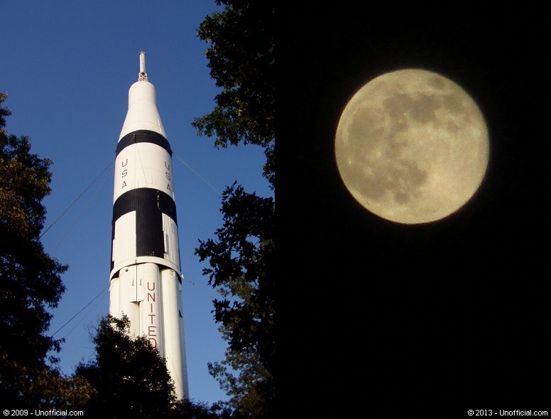 Saturn I Rocket at the U.S. Space and Rocket Center, Huntsville, Alabama and 2013 Super Moon