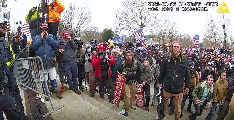 U.S. Capitol Police body cam view of Trump's rioters before they violently attacked the police and invaded U.S. Capitol Building on January 6, 2021