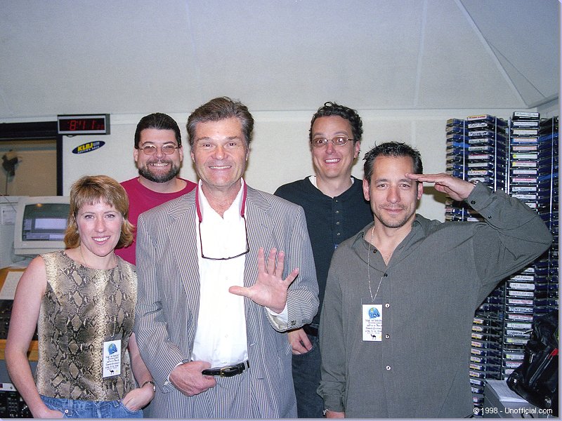 Debra Cole, Jeff 'Yetti' Gish, Fred Willard, Dale Dudley and Bob Fonseca at KLBJ-FM, Austin, Texas