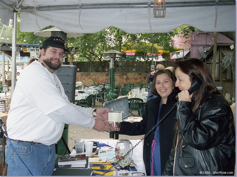 KLBJ-FM's Jeff 'Yetti' Gish and Peggy Simmons at Shady Grove, Austin, Texas