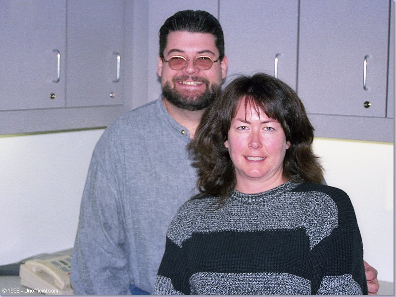 KLBJ-FM's Jeff 'Yetti' Gish and Loris Lowe at KLBJ-FM, Austin, Texas